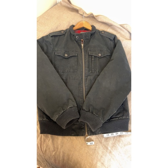 Old Navy Black Utility Jacket Mens Medium Plaid Lined Cotton Full Zip Military S - Picture 9 of 10